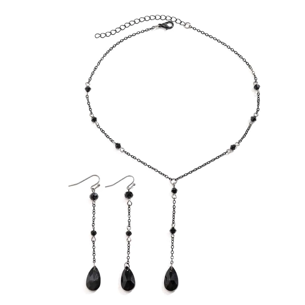 Gothic Rhinestone Waterdrop Pendant Y Necklace Earrings Set