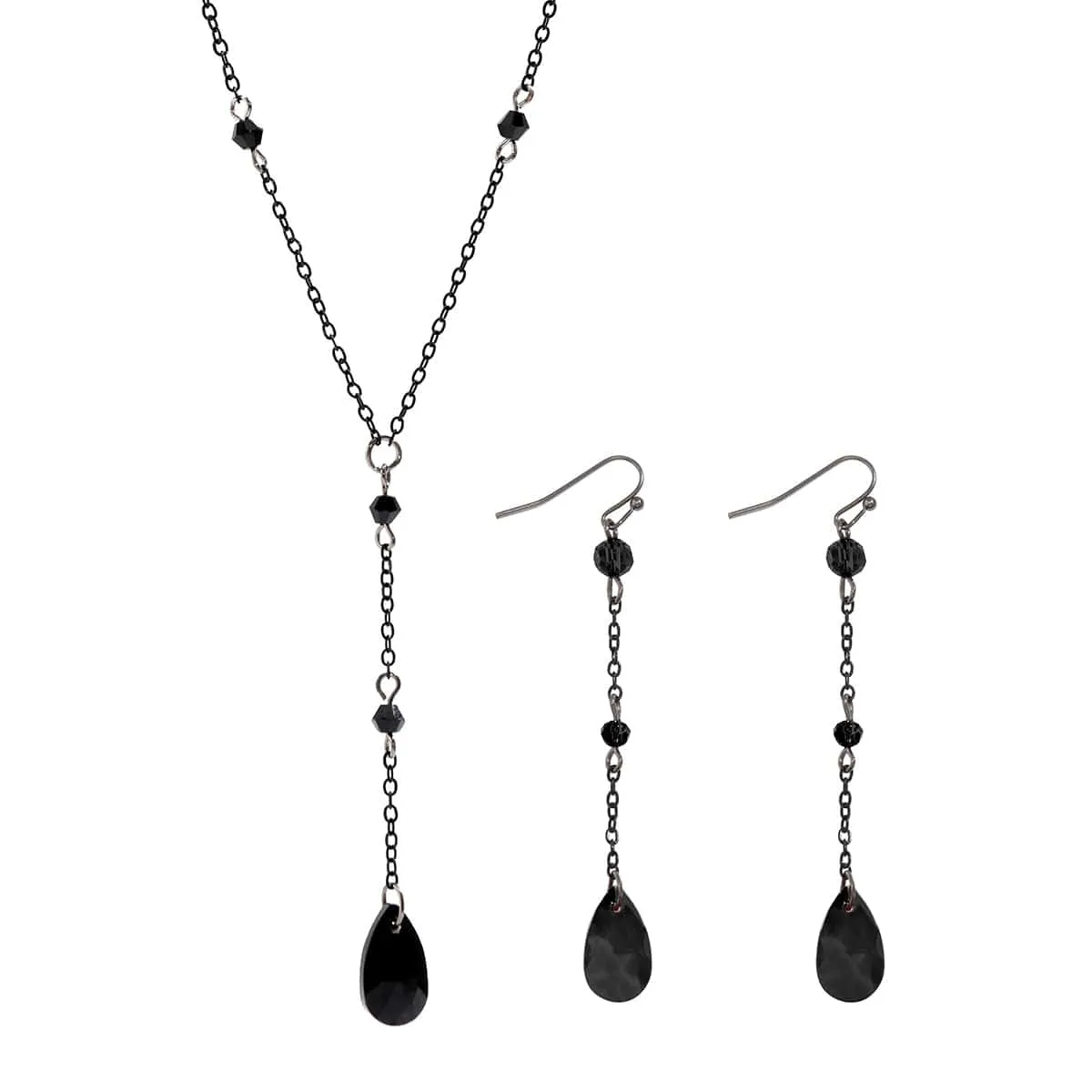 Gothic Rhinestone Waterdrop Pendant Y Necklace Earrings Set