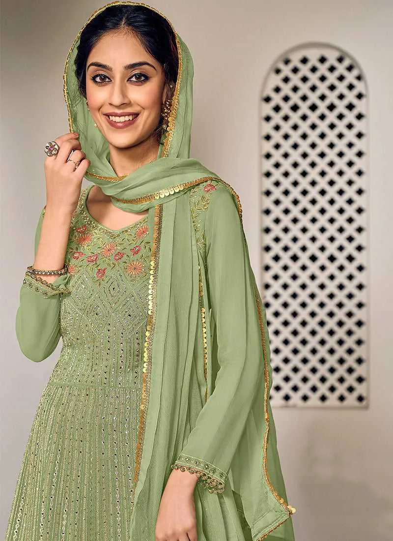Green and Gold Heavy Embroidered Sharara Suit