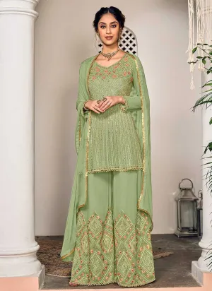 Green and Gold Heavy Embroidered Sharara Suit