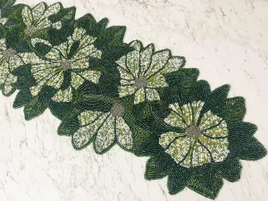 Green Floral Beaded Table Runner