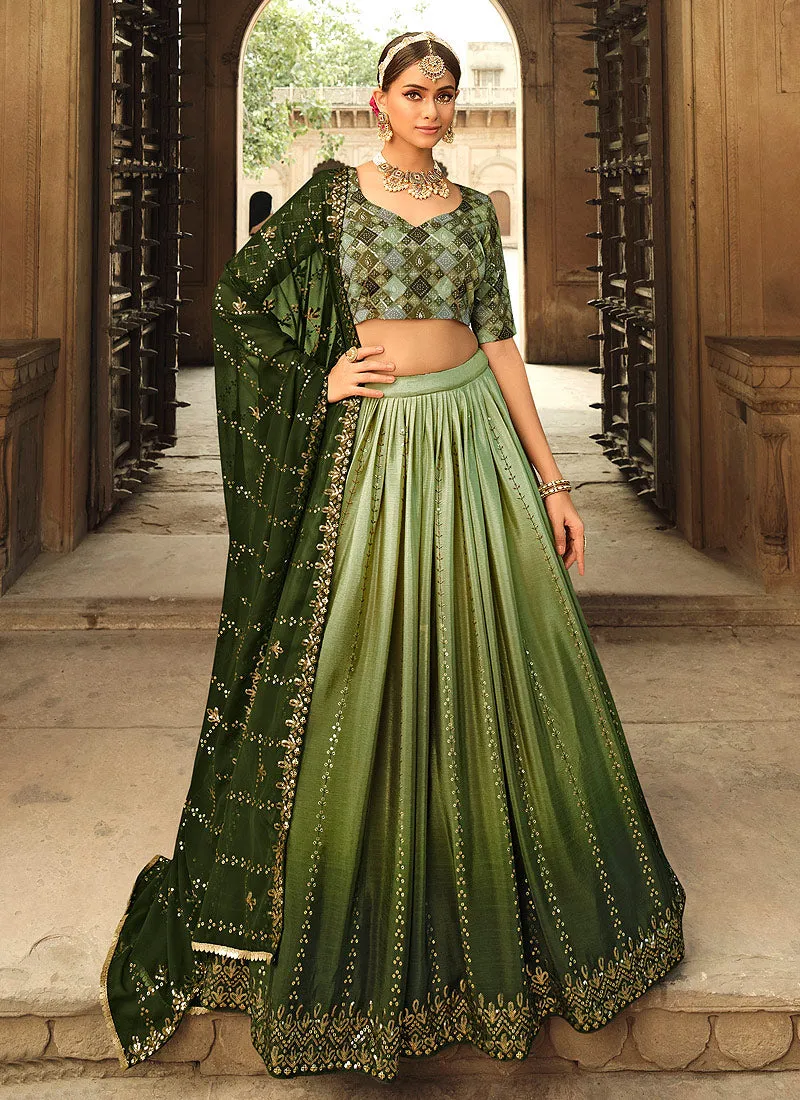 Green Shaded Heavy Embroidered Stylish Lehenga Choli