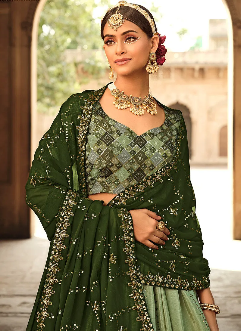 Green Shaded Heavy Embroidered Stylish Lehenga Choli
