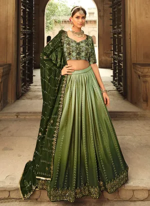 Green Shaded Heavy Embroidered Stylish Lehenga Choli