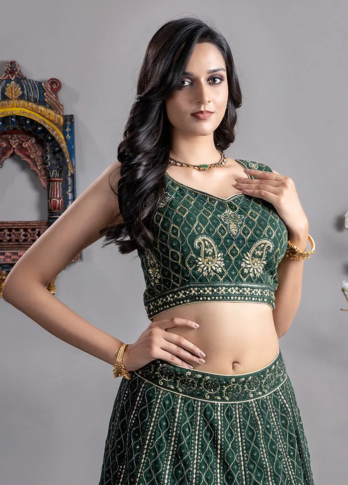 Green Silk Readymade Lehenga With Dupatta