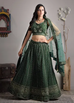 Green Silk Readymade Lehenga With Dupatta