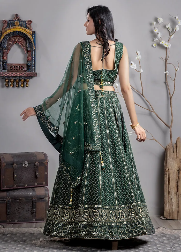 Green Silk Readymade Lehenga With Dupatta