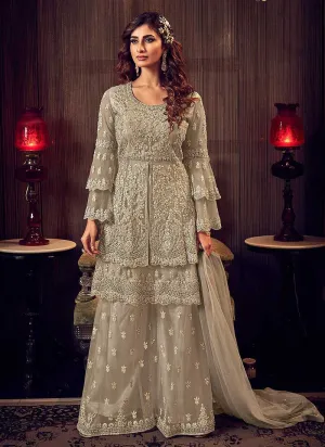 Grey Shade Heavy Embroidered Sharara Style Suit