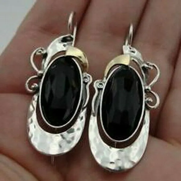 Hadar Designers 9k Yellow Gold 925 Silver Onyx Ring