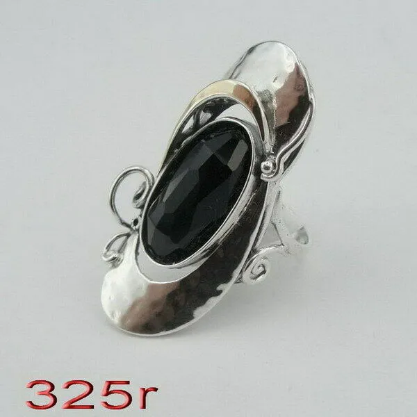 Hadar Designers 9k Yellow Gold 925 Silver Onyx Ring