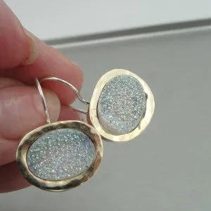 Hadar Designers 9k Yellow Gold 925 Silver Opal Druzy earrings Handmade (I e163)