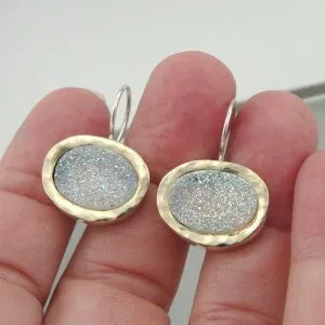 Hadar Designers 9k Yellow Gold 925 Silver Opal Druzy earrings Handmade (I e163)