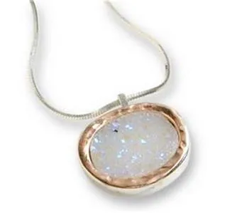 Hadar Designers 9k Yellow Gold 925 Silver Opal Druzy Pendant Handmade (I n250)