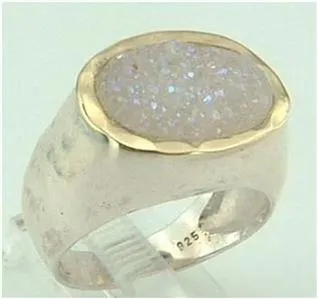 Hadar Designers 9k Yellow Gold 925 Silver Opal Druzy Pendant Handmade (I n250)