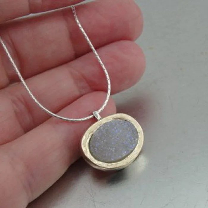 Hadar Designers 9k Yellow Gold 925 Silver Opal Druzy Pendant Handmade (I n250)