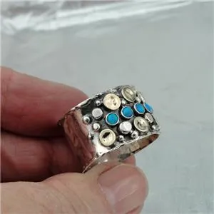 Hadar Designers 9k Yellow Gold 925 Silver Opal Ring 6,7,8,9,10 Handmade (I r487)