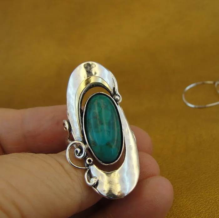 Hadar Designers 9k Yellow Gold 925 Silver Turquoise Ring, Handmade (MS 325)