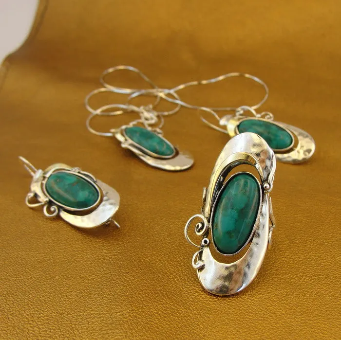 Hadar Designers 9k Yellow Gold 925 Silver Turquoise Ring, Handmade (MS 325)
