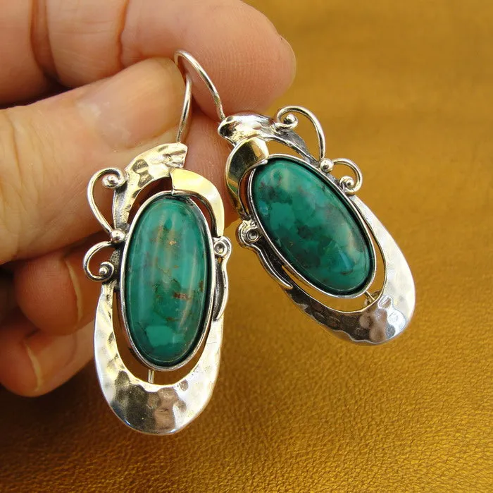 Hadar Designers 9k Yellow Gold 925 Silver Turquoise Ring, Handmade (MS 325)