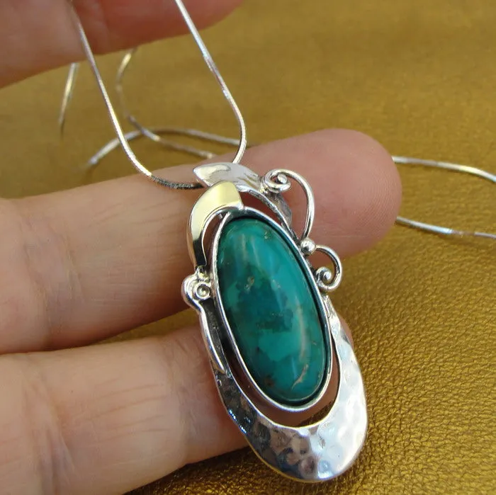 Hadar Designers 9k Yellow Gold 925 Silver Turquoise Ring, Handmade (MS 325)