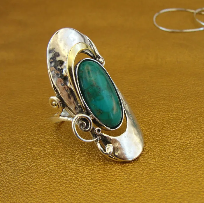 Hadar Designers 9k Yellow Gold 925 Silver Turquoise Ring, Handmade (MS 325)