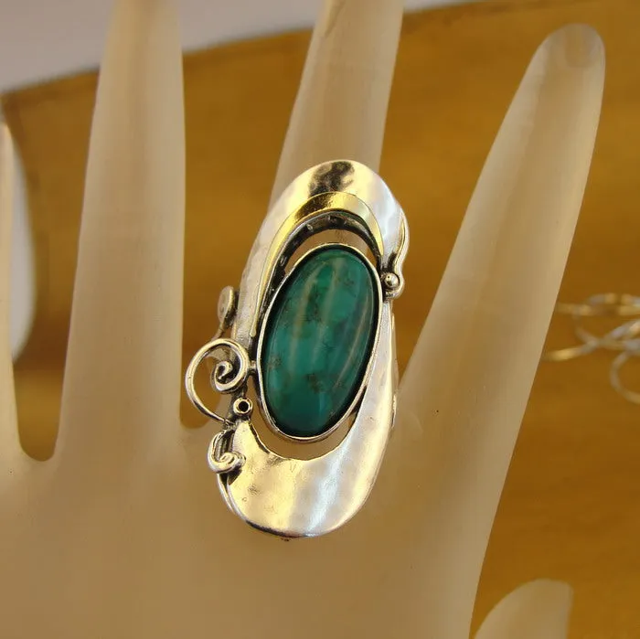 Hadar Designers 9k Yellow Gold 925 Silver Turquoise Ring, Handmade (MS 325)