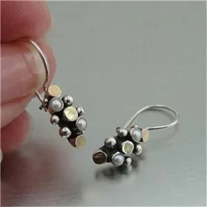 Hadar Designers 9k Yellow Gold 925 Silver White Pearl Earrings Handmade (I e440)