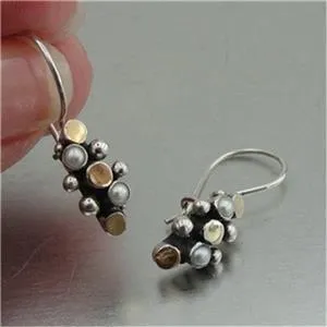 Hadar Designers 9k Yellow Gold 925 Silver White Pearl Earrings Handmade (I e440)