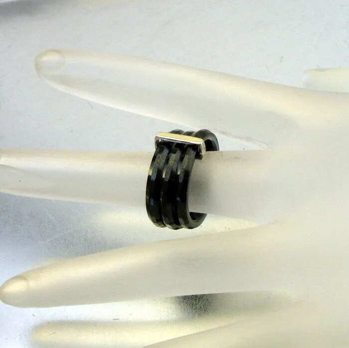 Hadar Designers 9k yellow Gold Black Ceramic Triple Ring (I r886)