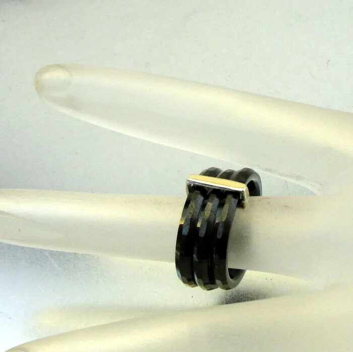 Hadar Designers 9k yellow Gold Black Ceramic Triple Ring (I r886)