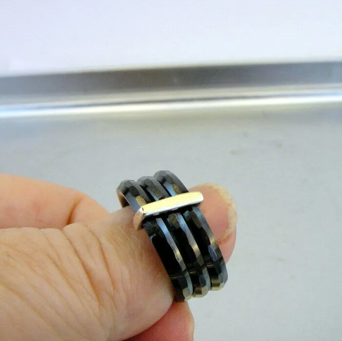 Hadar Designers 9k yellow Gold Black Ceramic Triple Ring (I r886)