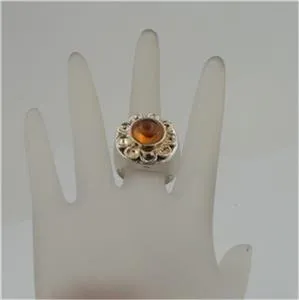 Hadar Designers 9k Yellow Gold Handmade Sterling Silver Amber Ring 7.5, 8 (H) Y