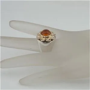 Hadar Designers 9k Yellow Gold Handmade Sterling Silver Amber Ring 7.5, 8 (H) Y