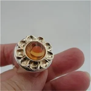 Hadar Designers 9k Yellow Gold Handmade Sterling Silver Amber Ring 7.5, 8 (H) Y