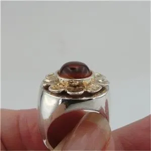 Hadar Designers 9k Yellow Gold Handmade Sterling Silver Amber Ring 7.5, 8 (H) Y