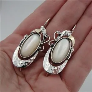 Hadar Designers 9k Yellow Gold Sterling Silver Black Onyx Earrings Handmade (MS