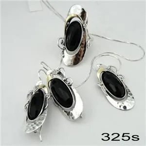 Hadar Designers 9k Yellow Gold Sterling Silver Black Onyx Earrings Handmade (MS