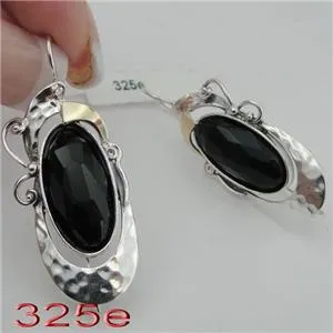 Hadar Designers 9k Yellow Gold Sterling Silver Black Onyx Earrings Handmade (MS
