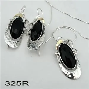 Hadar Designers 9k Yellow Gold Sterling Silver Black Onyx Earrings Handmade (MS