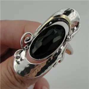 Hadar Designers 9k Yellow Gold Sterling Silver Black Onyx Earrings Handmade (MS