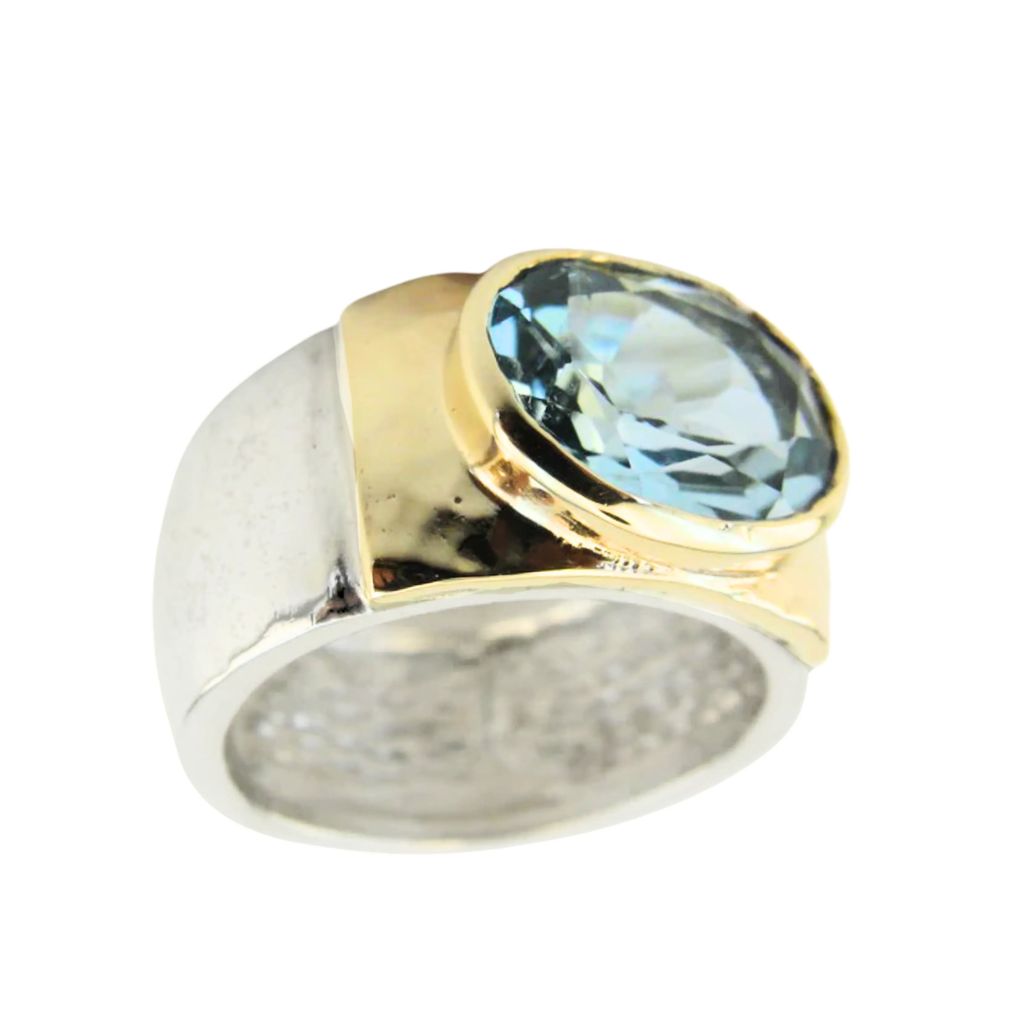 Hadar Designers 9k Yellow Gold Sterling Silver Blue Topaz Ring  (I R64)
