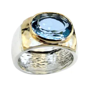 Hadar Designers 9k Yellow Gold Sterling Silver Blue Topaz Ring  (I R64)