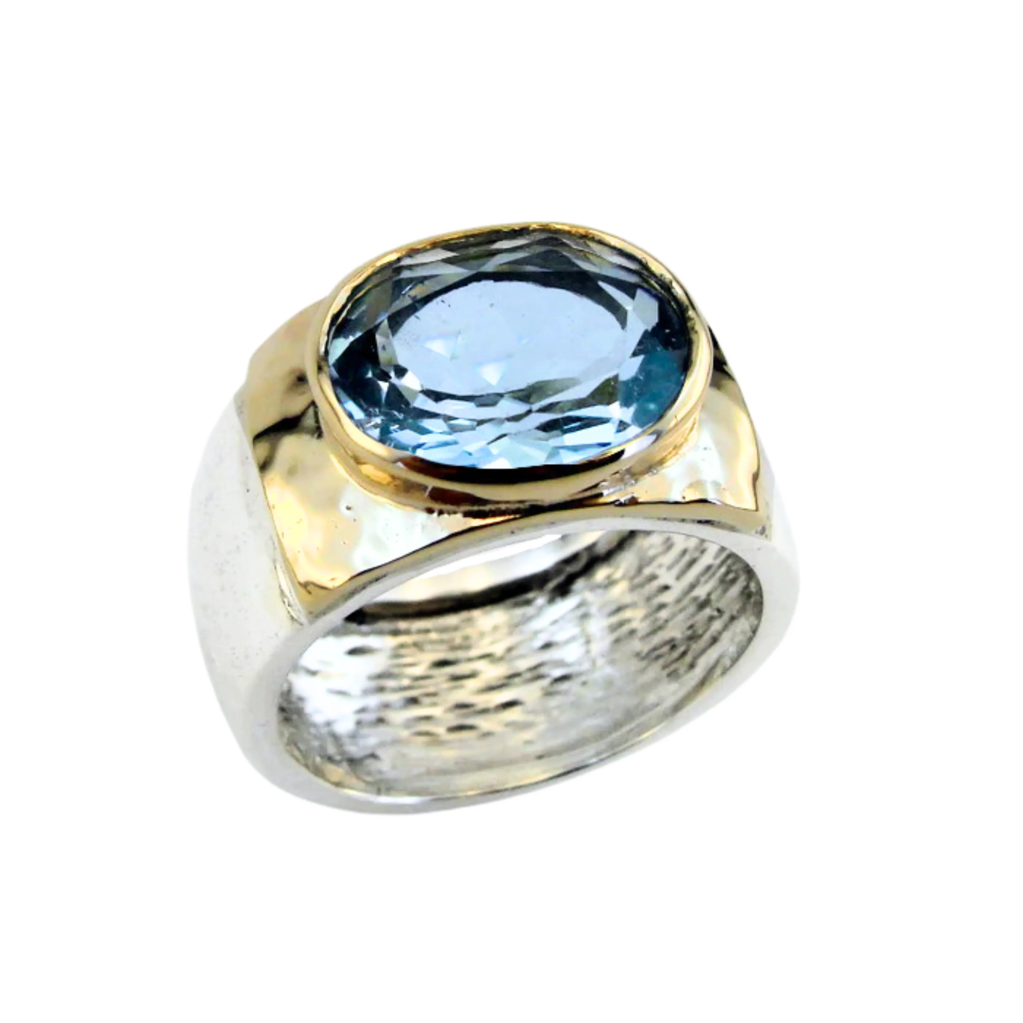 Hadar Designers 9k Yellow Gold Sterling Silver Blue Topaz Ring  (I R64)