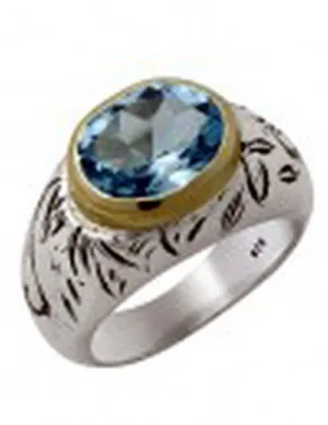 Hadar Designers 9k Yellow Gold Sterling Silver Blue Topaz Ring (I R974)