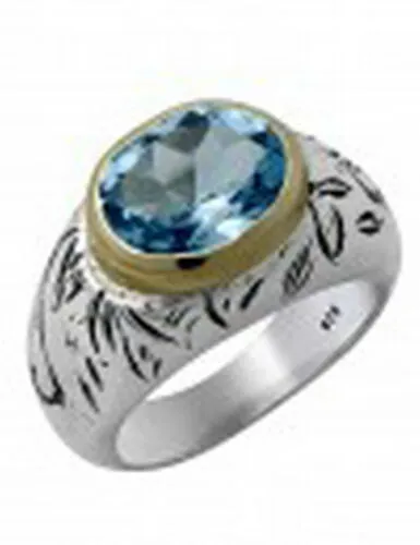 Hadar Designers 9k Yellow Gold Sterling Silver Blue Topaz Ring (I R974)
