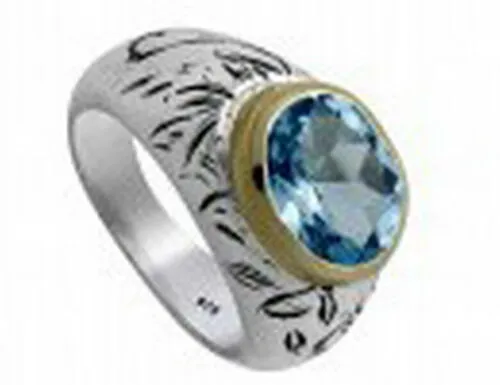 Hadar Designers 9k Yellow Gold Sterling Silver Blue Topaz Ring (I R974)