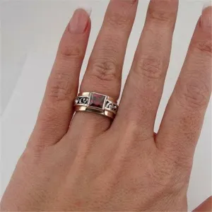 Hadar Designers 9k Yellow Gold Sterling Silver Garnet Filigree Ring (S 1662)
