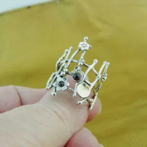 Hadar Designers 9k Yellow Gold Sterling Silver Garnet Ring, Handmade (ms