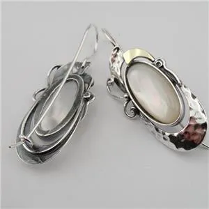 Hadar Designers 9k Yellow Gold Sterling Silver MOP Pearl Earrings Handmade (MS