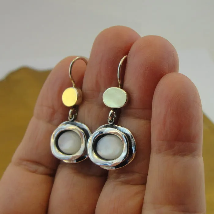 Hadar Designers 9k Yellow Gold Sterling Silver MOP Pearl Earrings Handmade (MS)y
